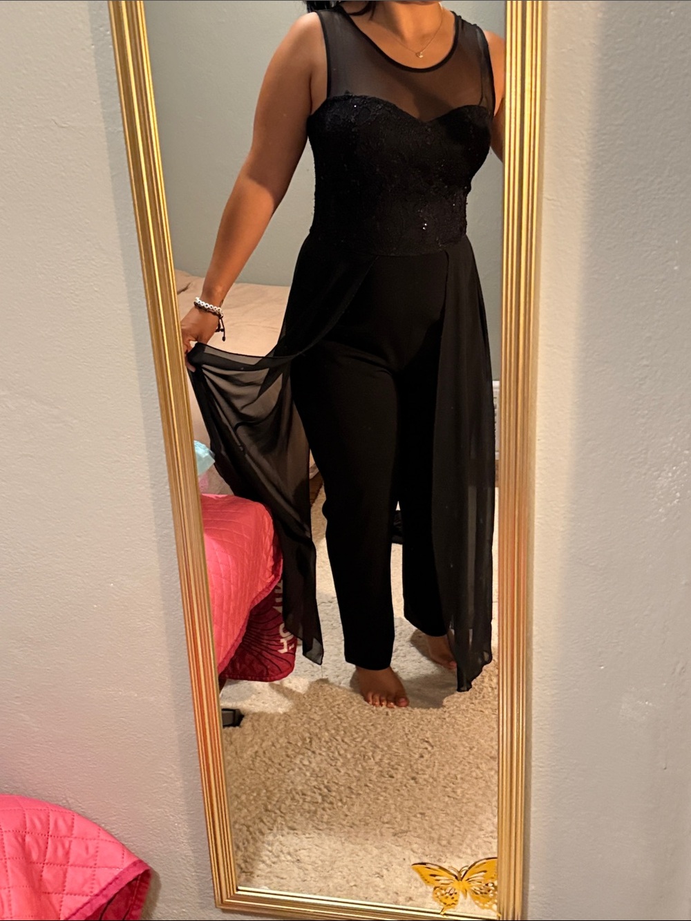 Black Sequin & Mesh Jumpsuit